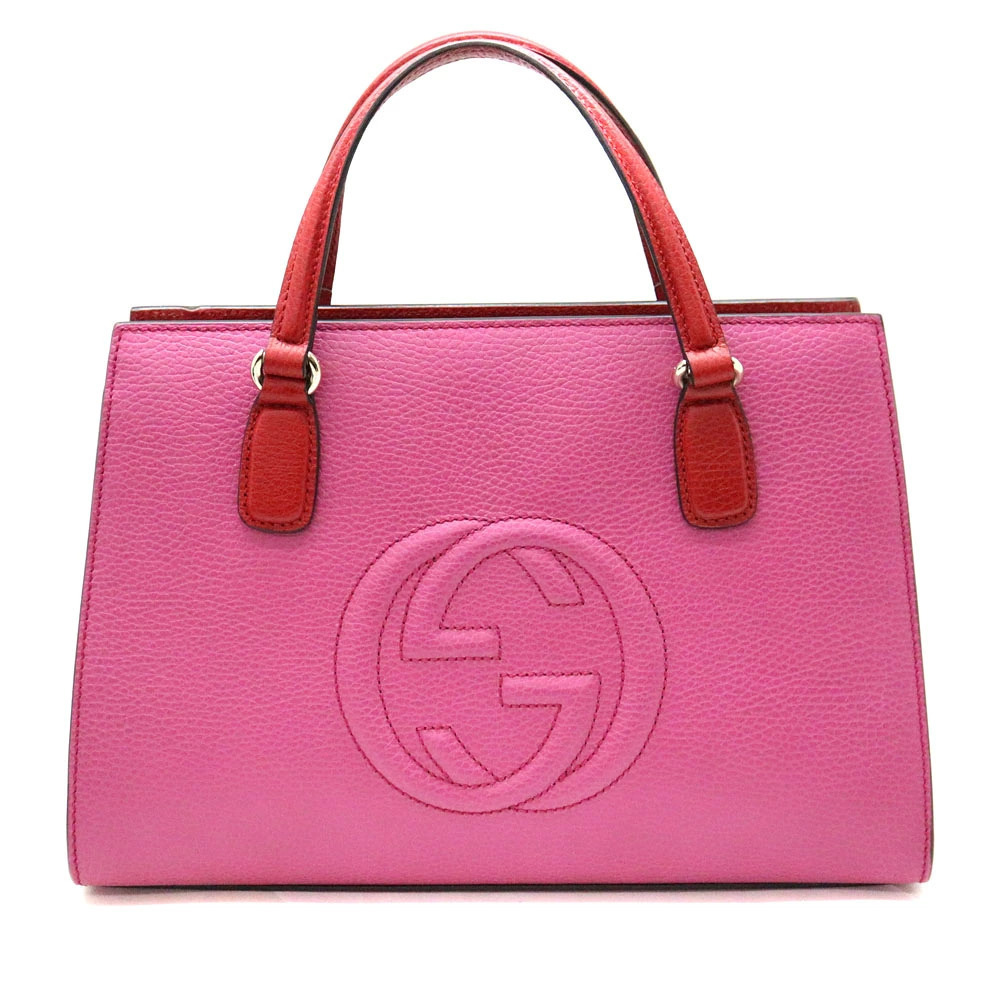 GUCCI Soho Bag Handbag Shoulder Leather Red Pink